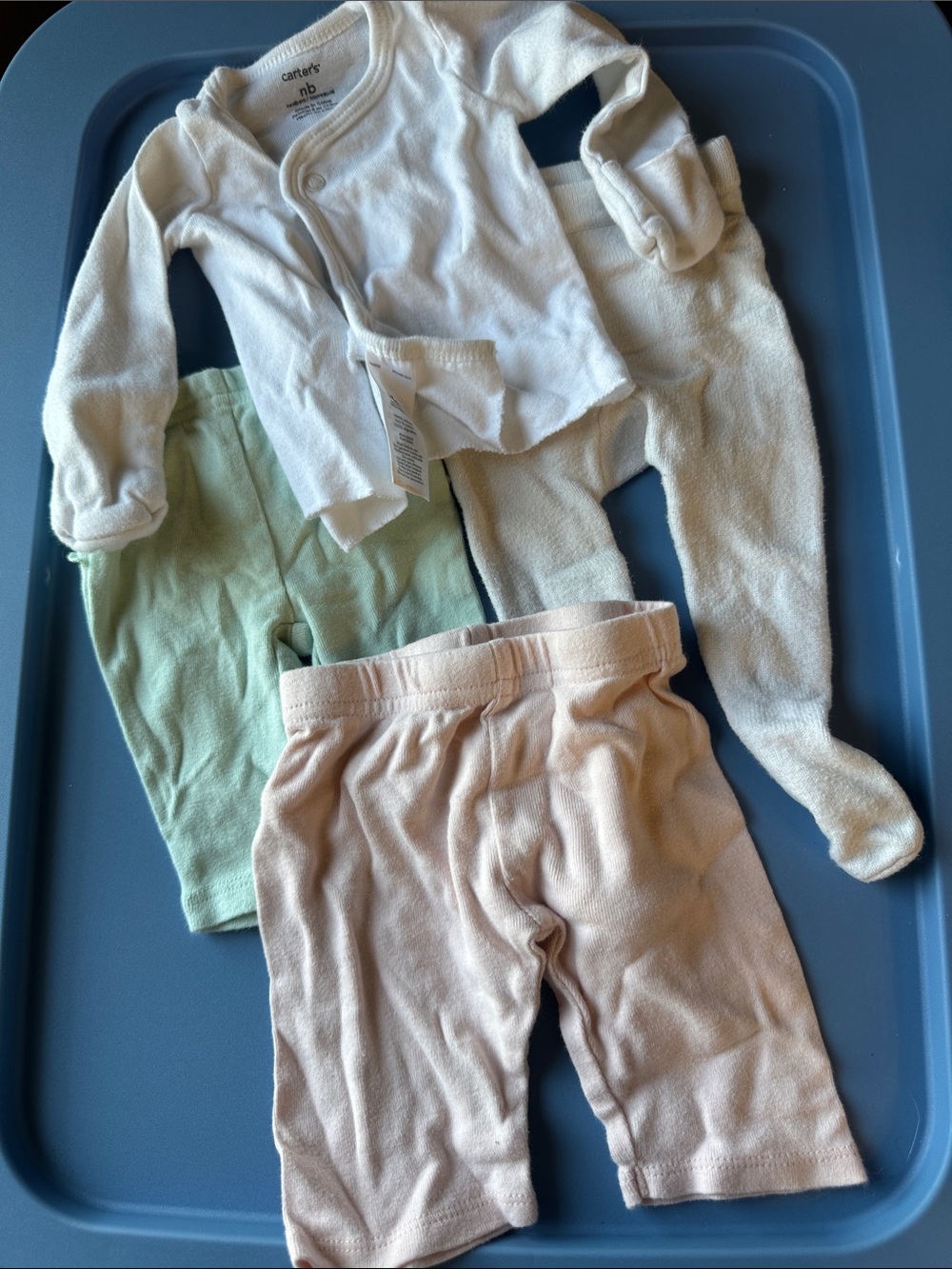 Carter's White Footed Sleepsuit with Mint and Blush Knit Pants